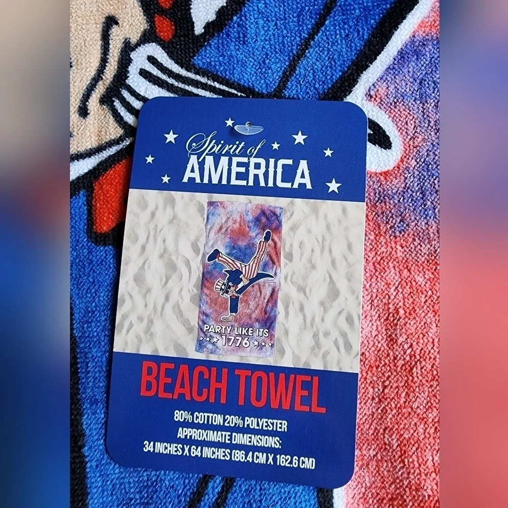 NWT Spirit of America Cotton Blend 1776 Party Patriotic Print Beach Towel 34 ×64